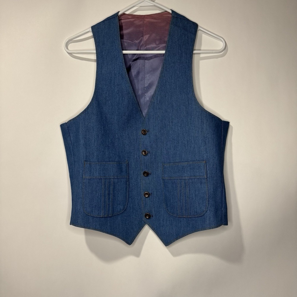 Sears Contemporary Lines Denim Suit Coat And Vest Vintage Size 38 Regular - Picture 5 of 14